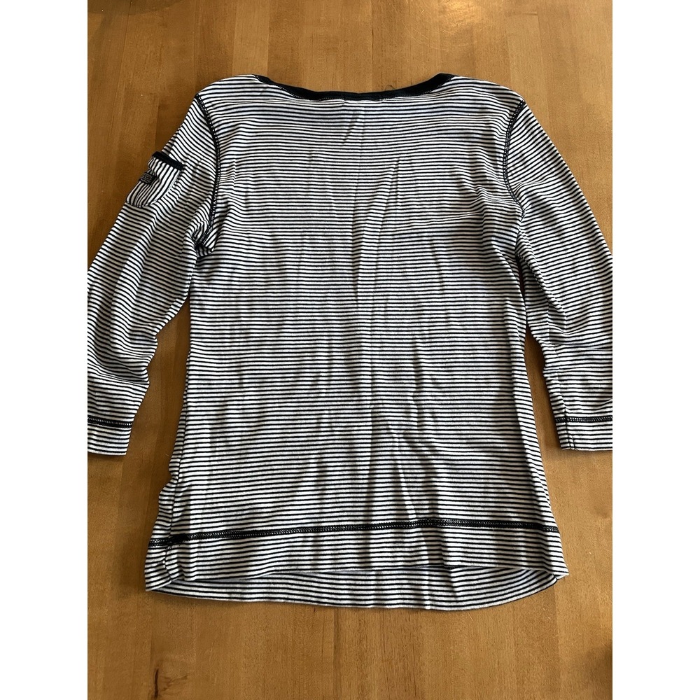 LRL Ralph Lauren Jean Co. Women's Long Sleeve Top Black Striped 3/4 Sleeve Sz M - Picture 10 of 10